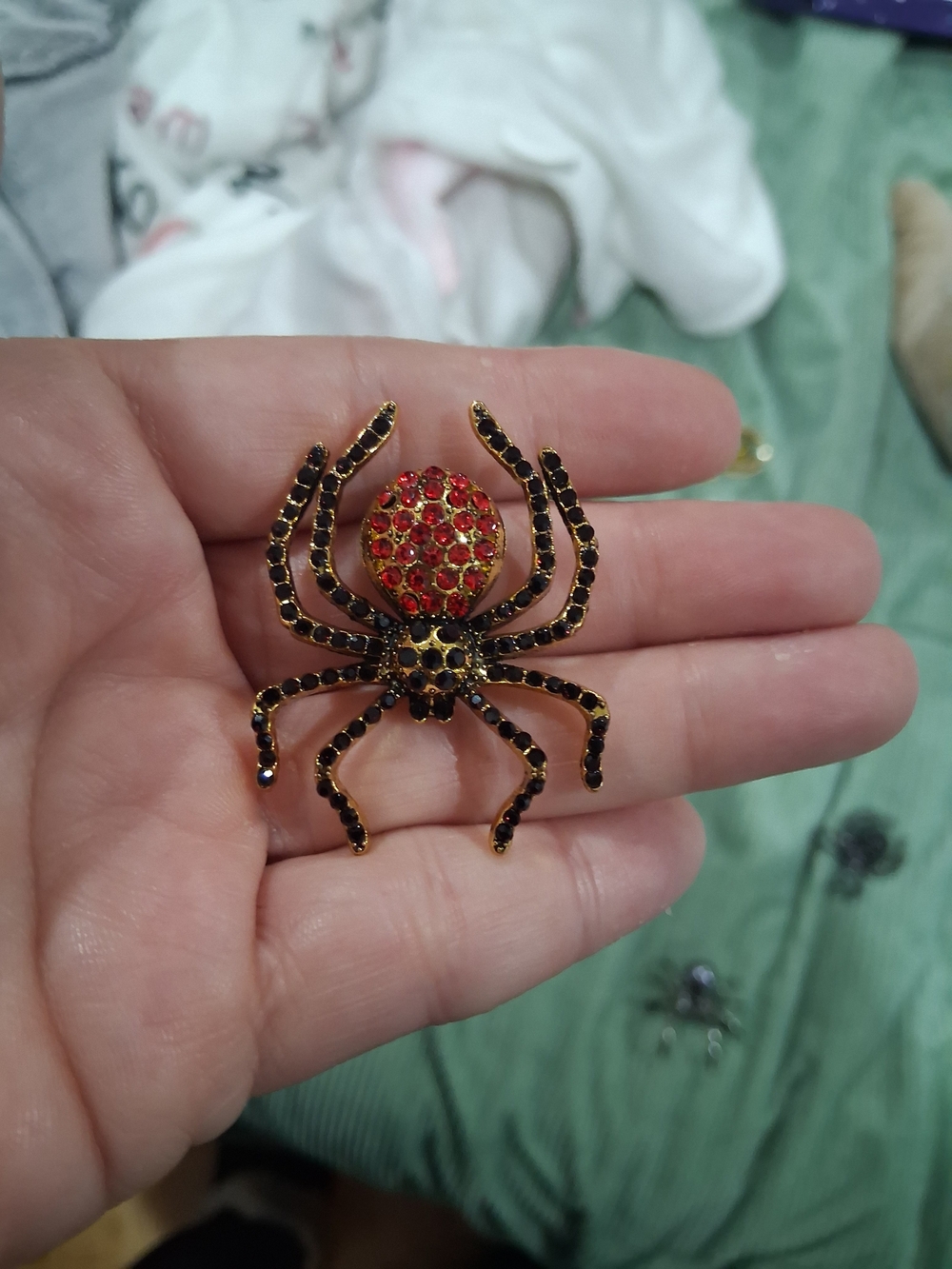 Gold-Tone Spider Brooch with Red and Black Crystals - Women's Jewelry